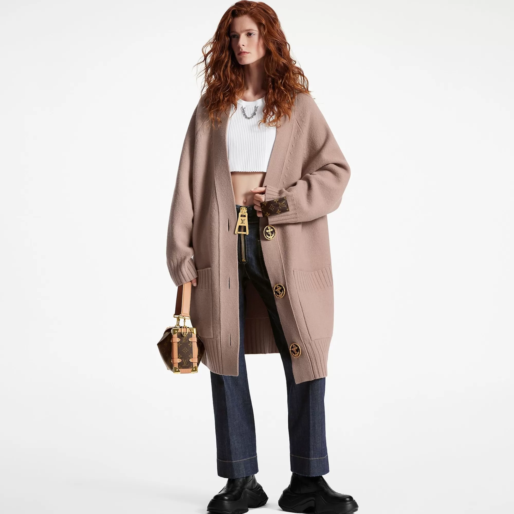Best Louis Vuitton Oversized Detail Cardigan Beige Camel