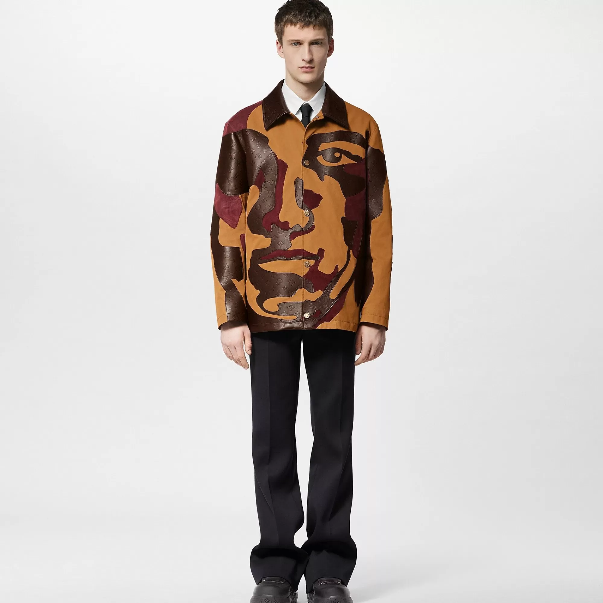 Online Louis Vuitton Patchworked Portrait Mixed Leather And Cotton Jacket
