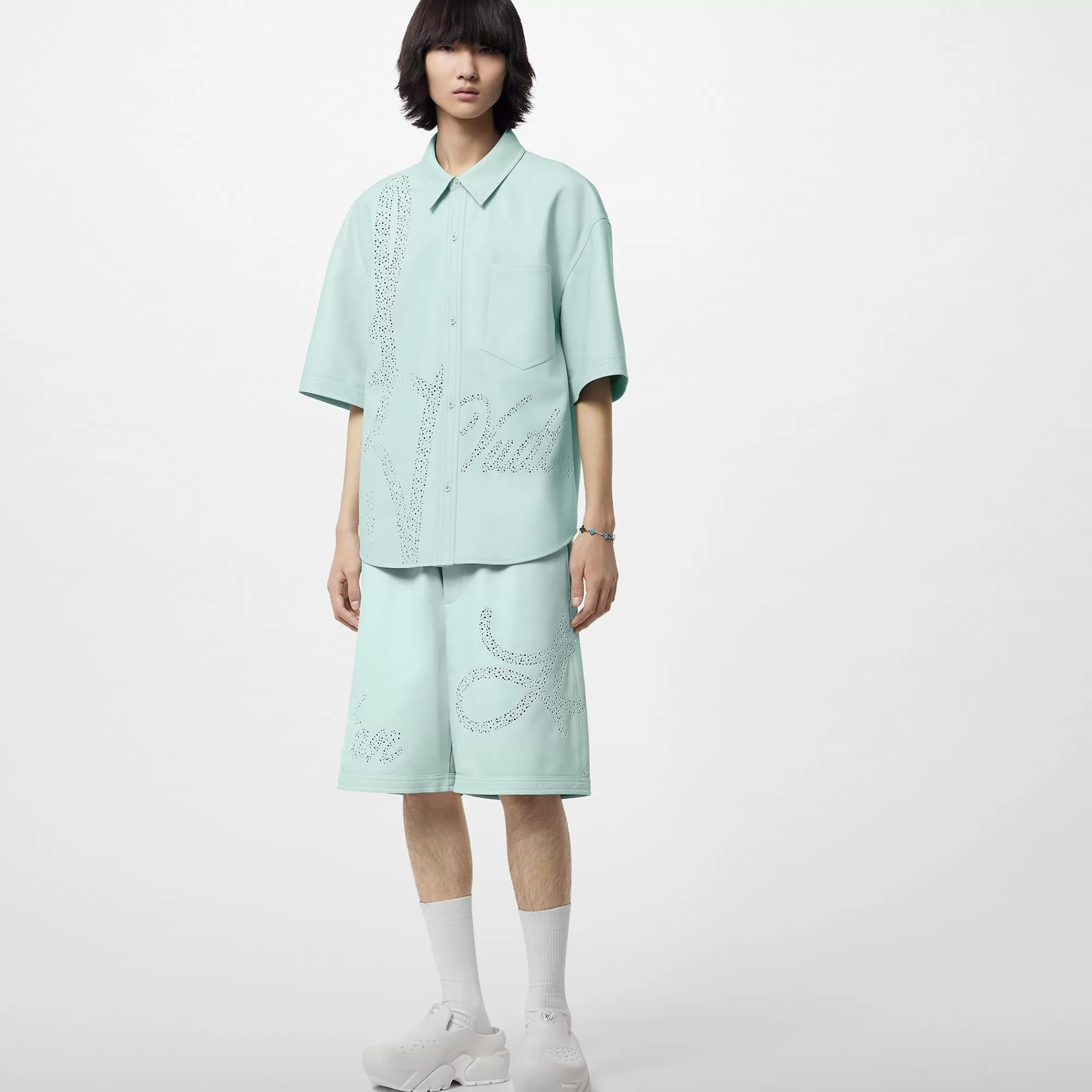 Online Louis Vuitton Perforated Leather Short-Sleeved Shirt