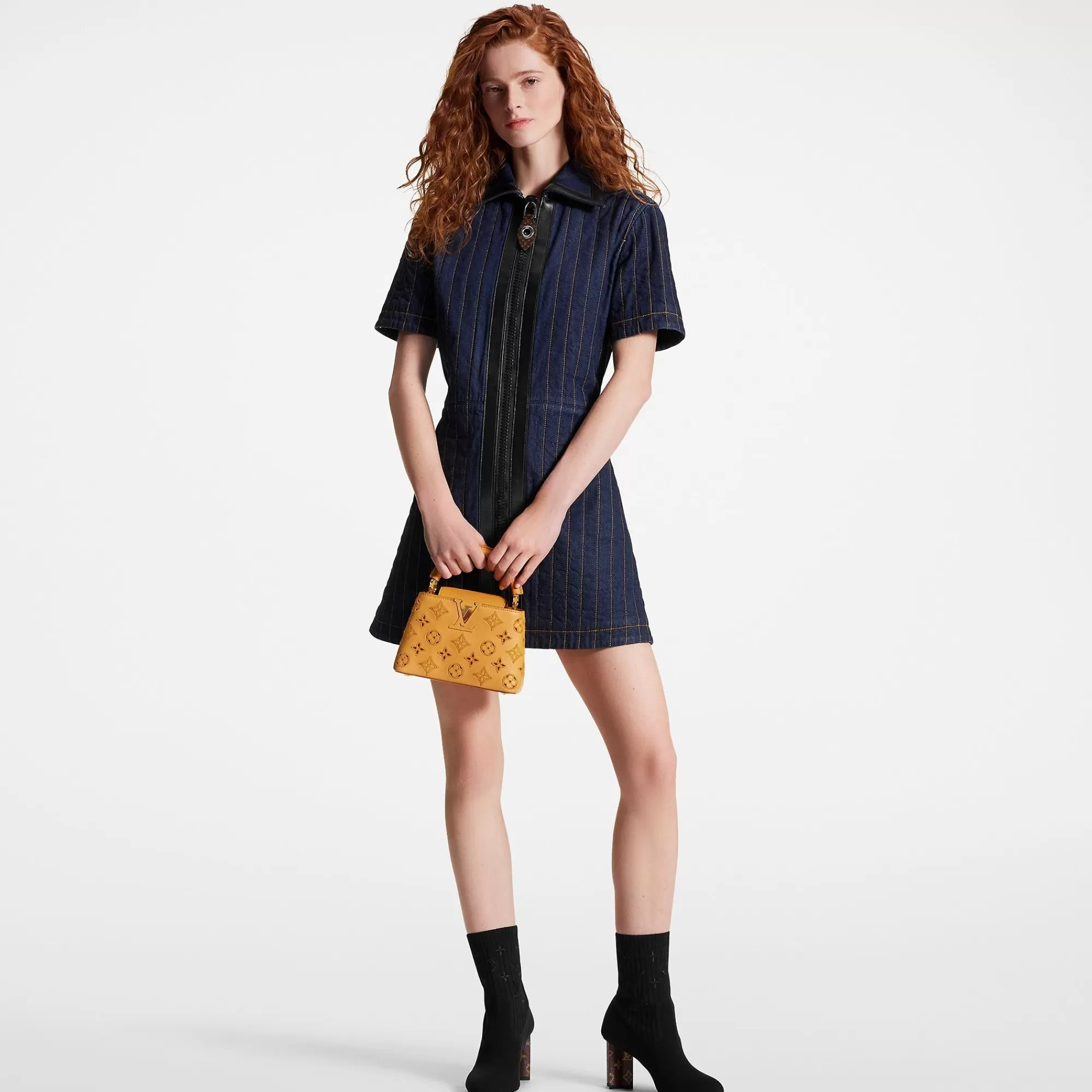 Best Louis Vuitton Pinstripe Denim Zip-Up Dress