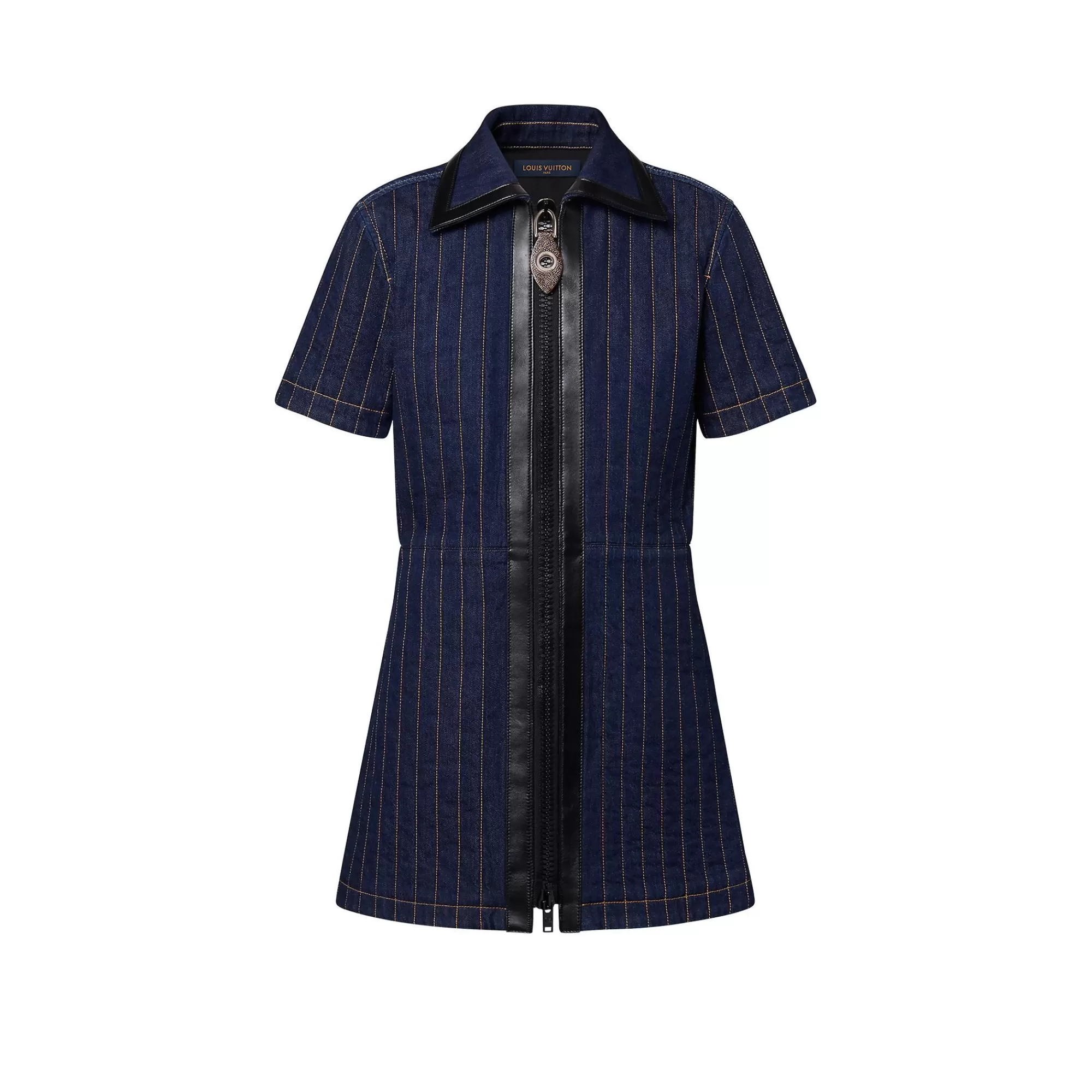 Best Louis Vuitton Pinstripe Denim Zip-Up Dress