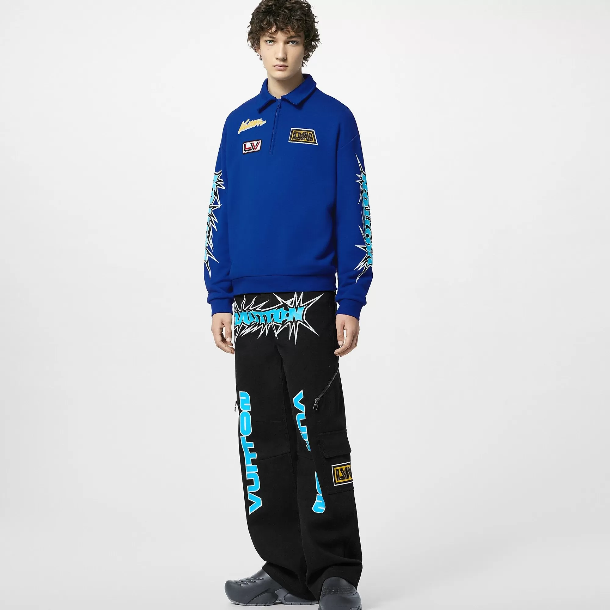 Fashion Louis Vuitton Printed Half-Zipped Cotton Sweatshirt