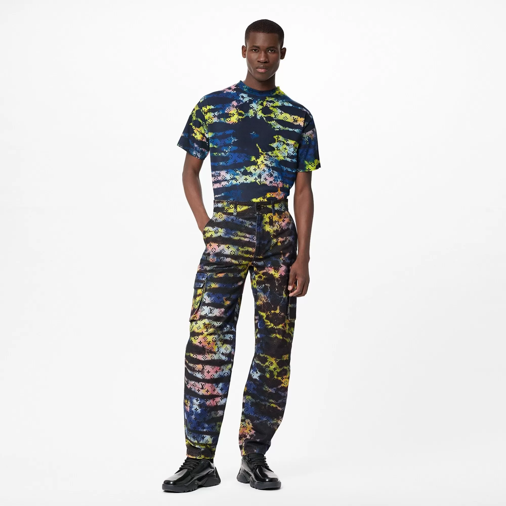 Store Louis Vuitton Printed Monogram Tie-Dye Cargo Denim Pant
