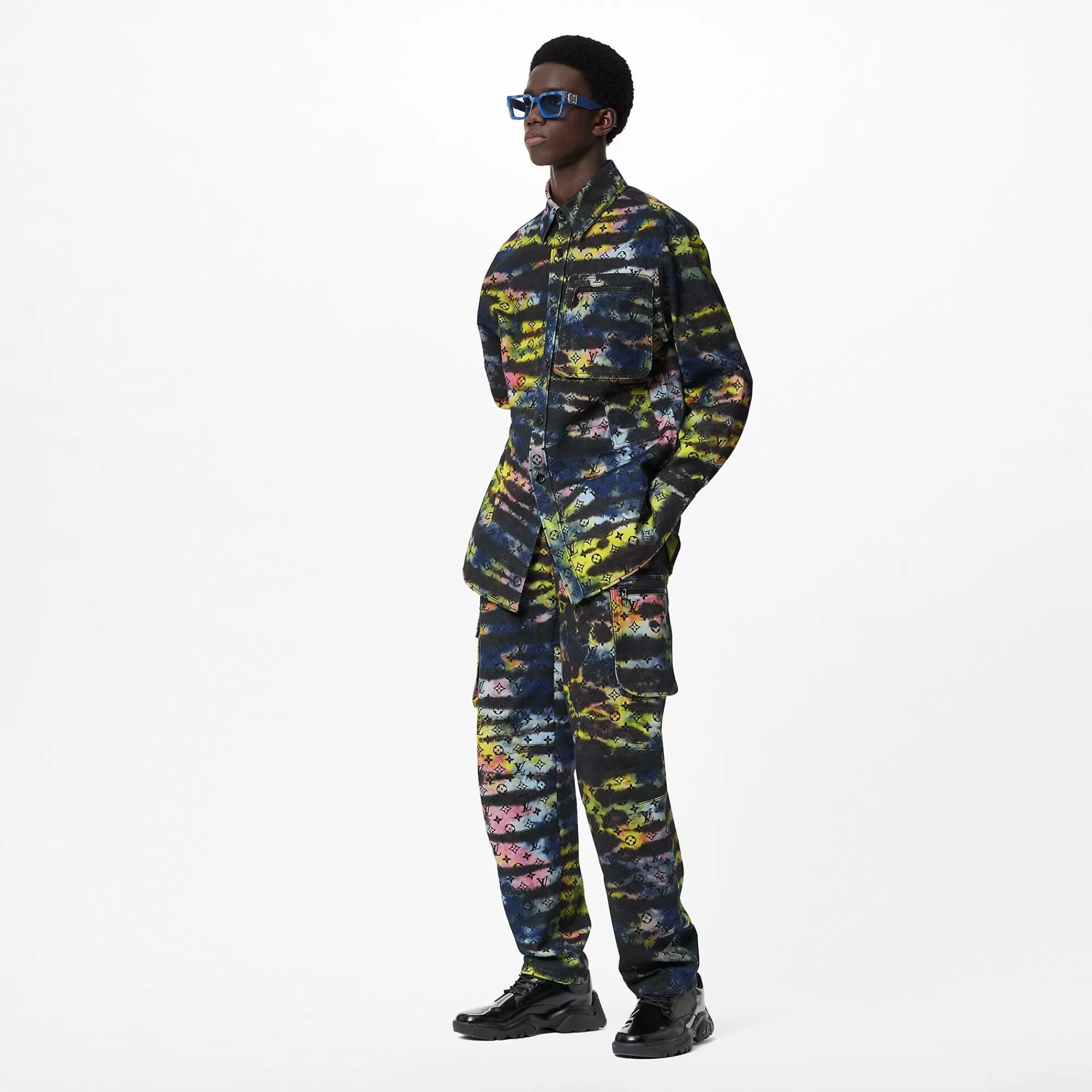 Hot Louis Vuitton Printed Monogram Tie-Dye Denim Shirt