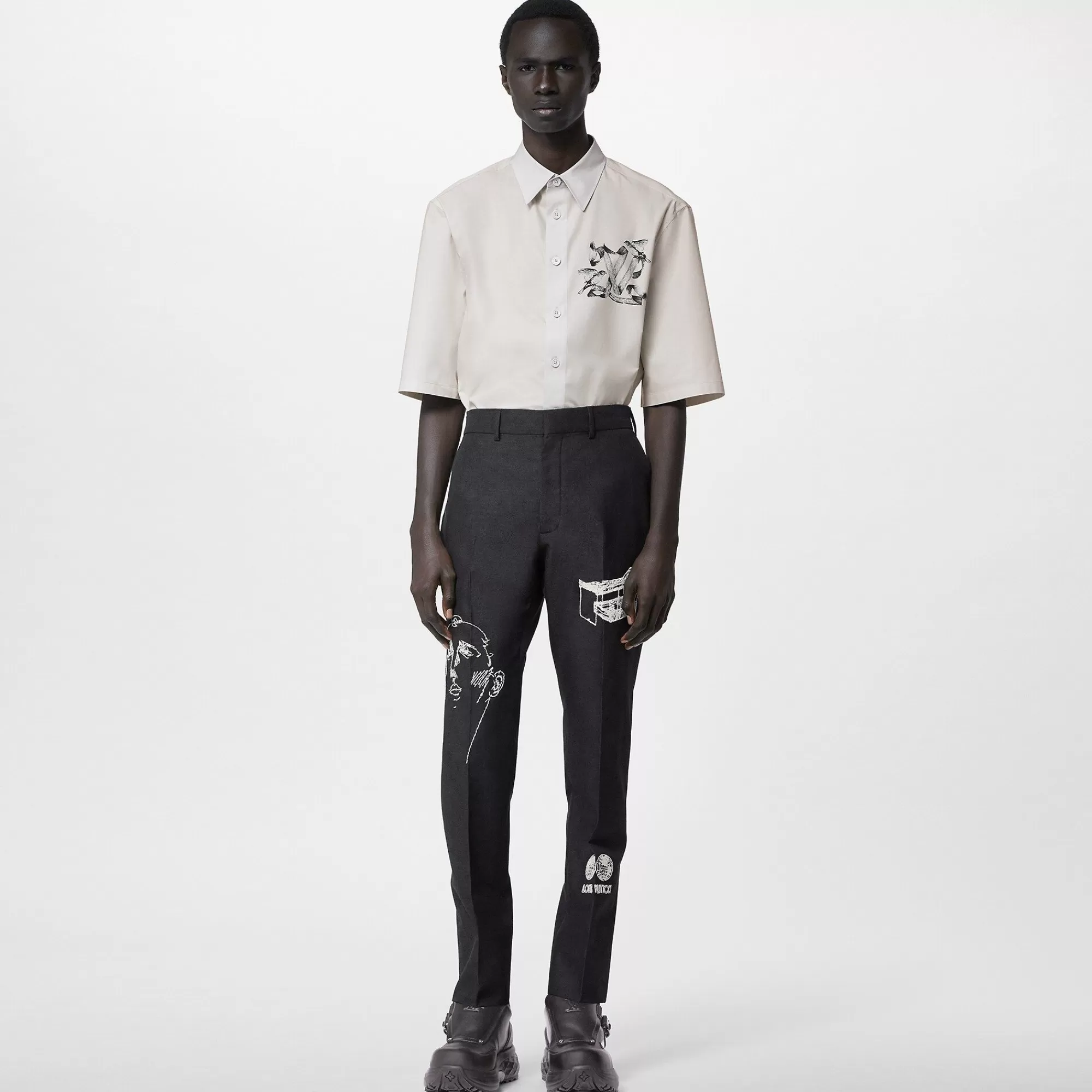 Best Sale Louis Vuitton Printed Short-Sleeved Cotton Shirt