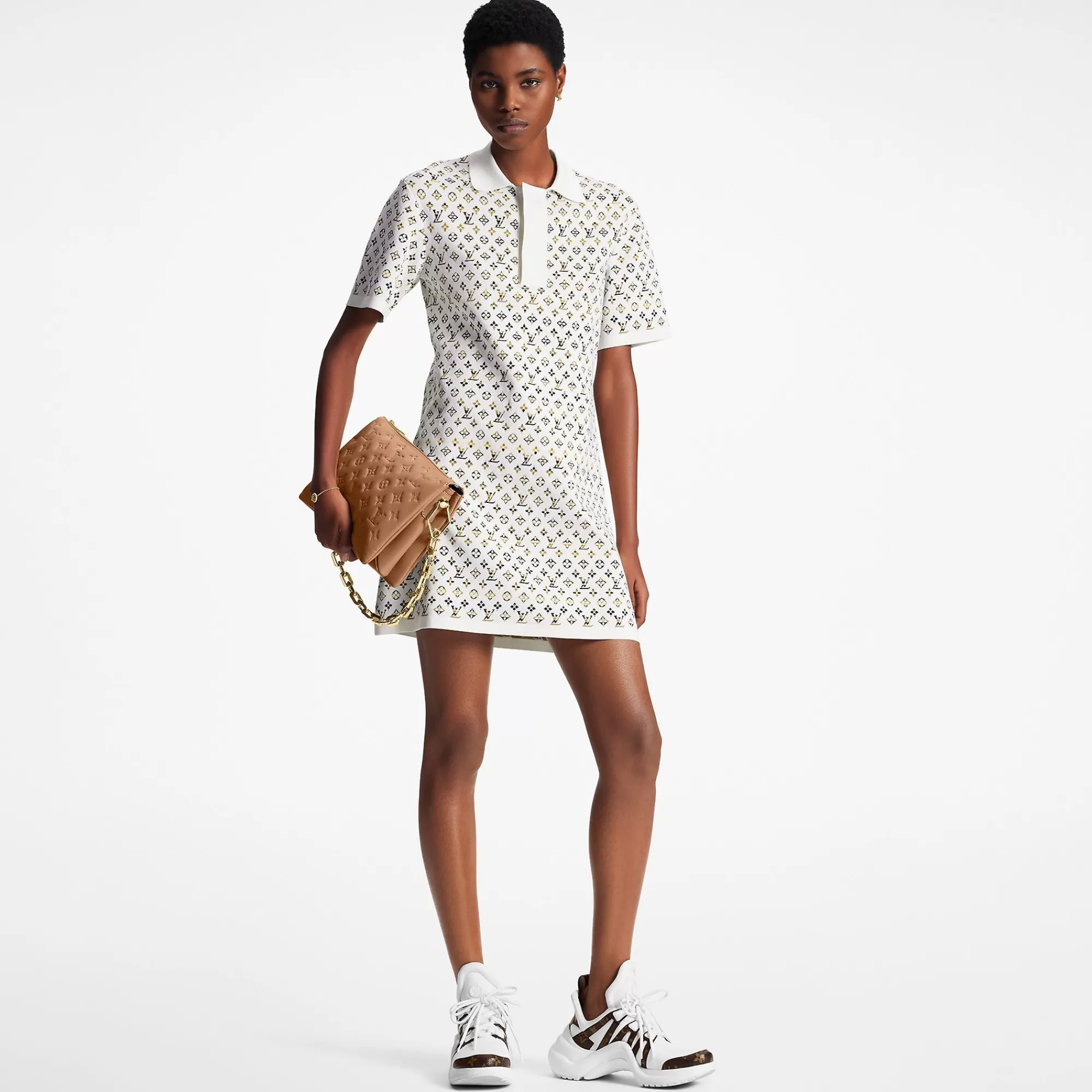 Shop Louis Vuitton Python-Effect Monogram Jacquard Polo Dress