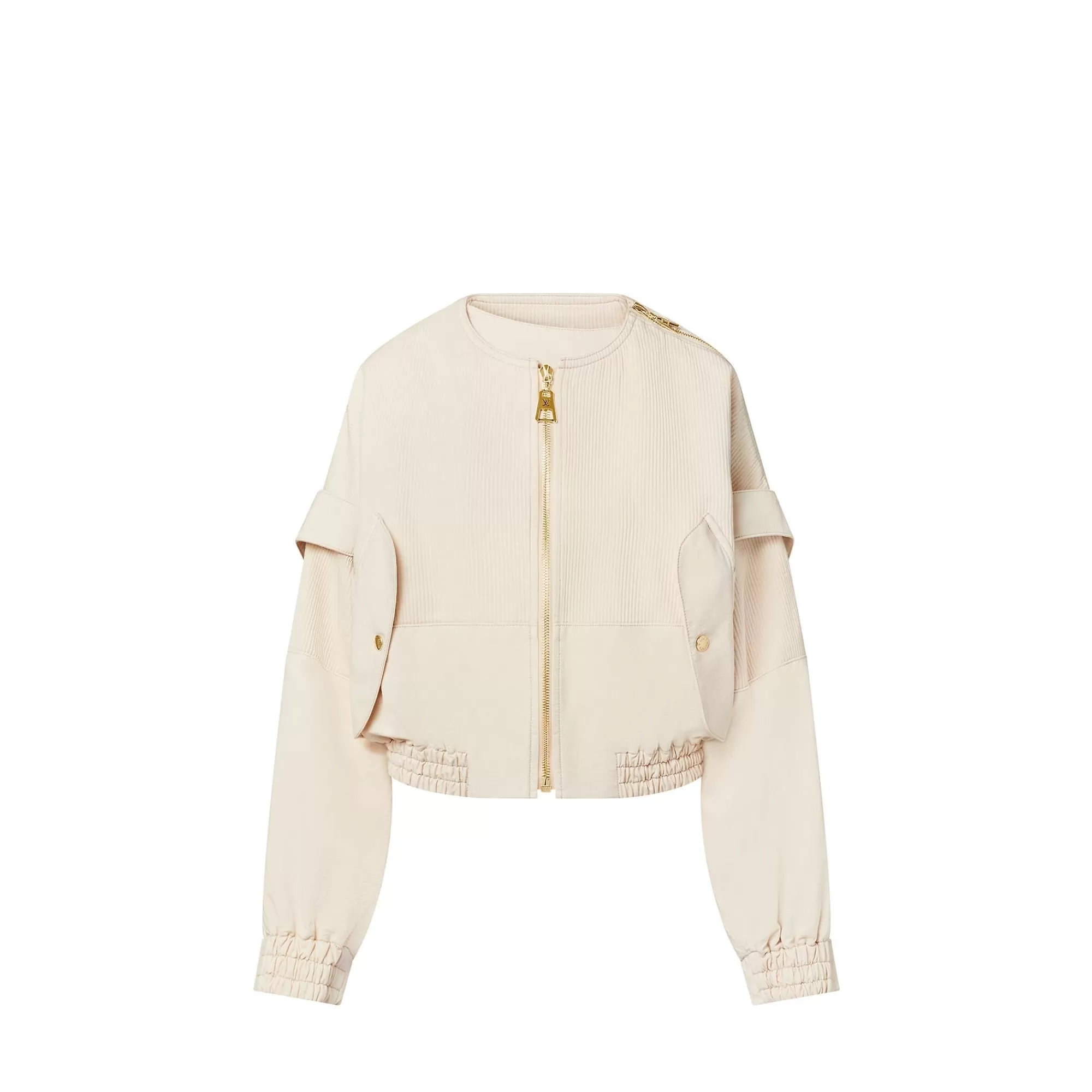 Shop Louis Vuitton Ribbed Denim Bomber Jacket