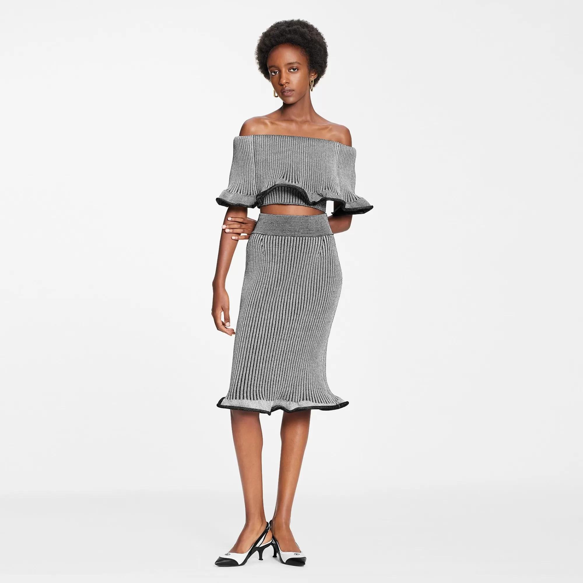 Shop Louis Vuitton Ribbed Knit Trumpet Hem Skirt