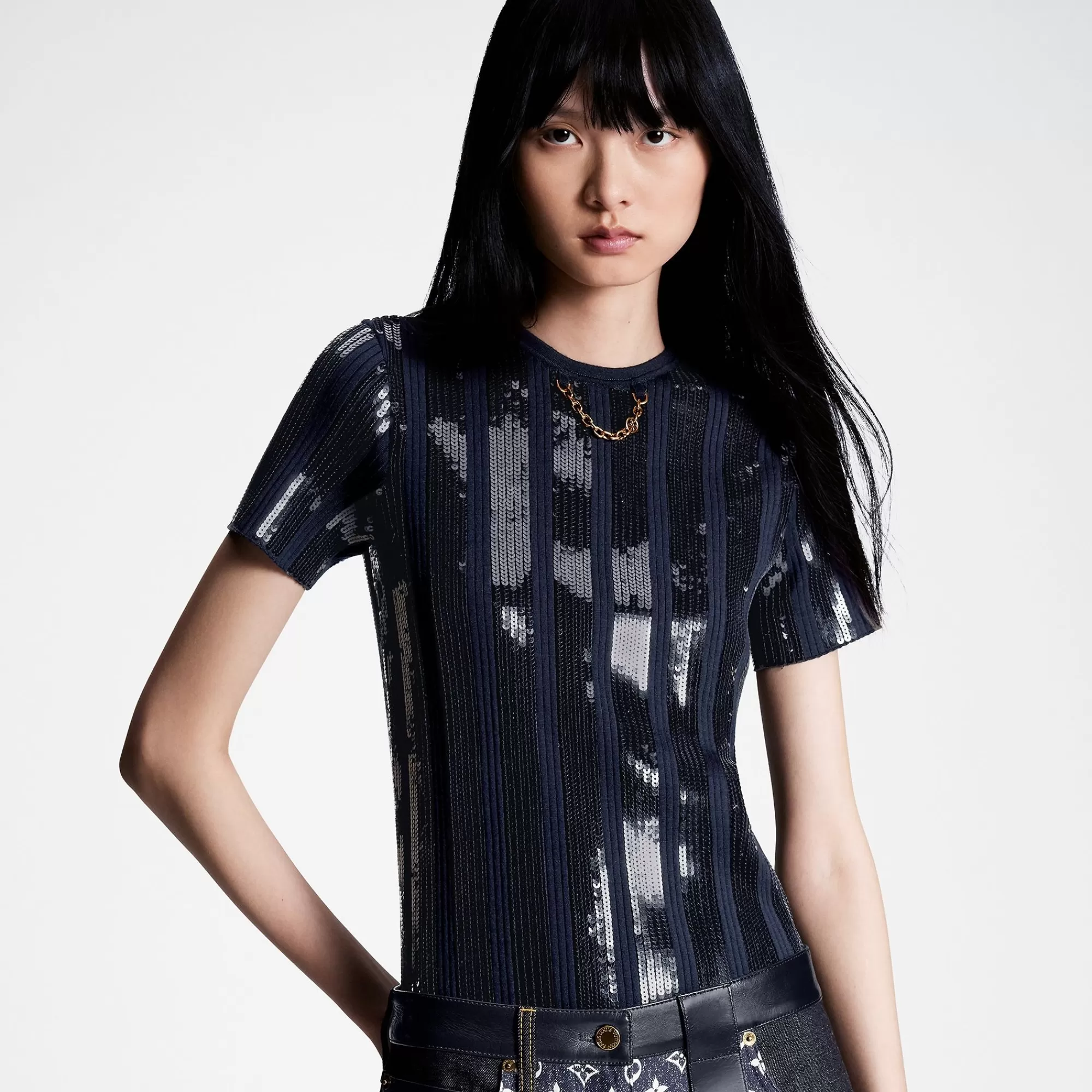 Cheap Louis Vuitton Sequin Stripes T-Shirt