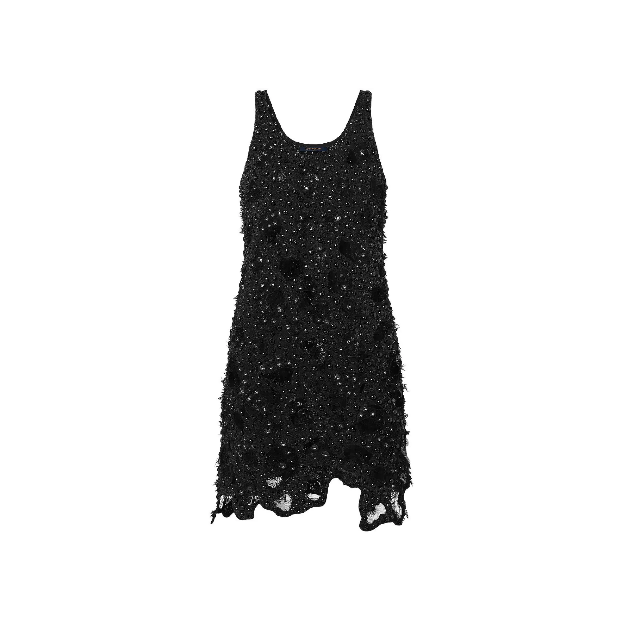 Discount Louis Vuitton Sheer Detail Beaded Mini Tank Dress Black