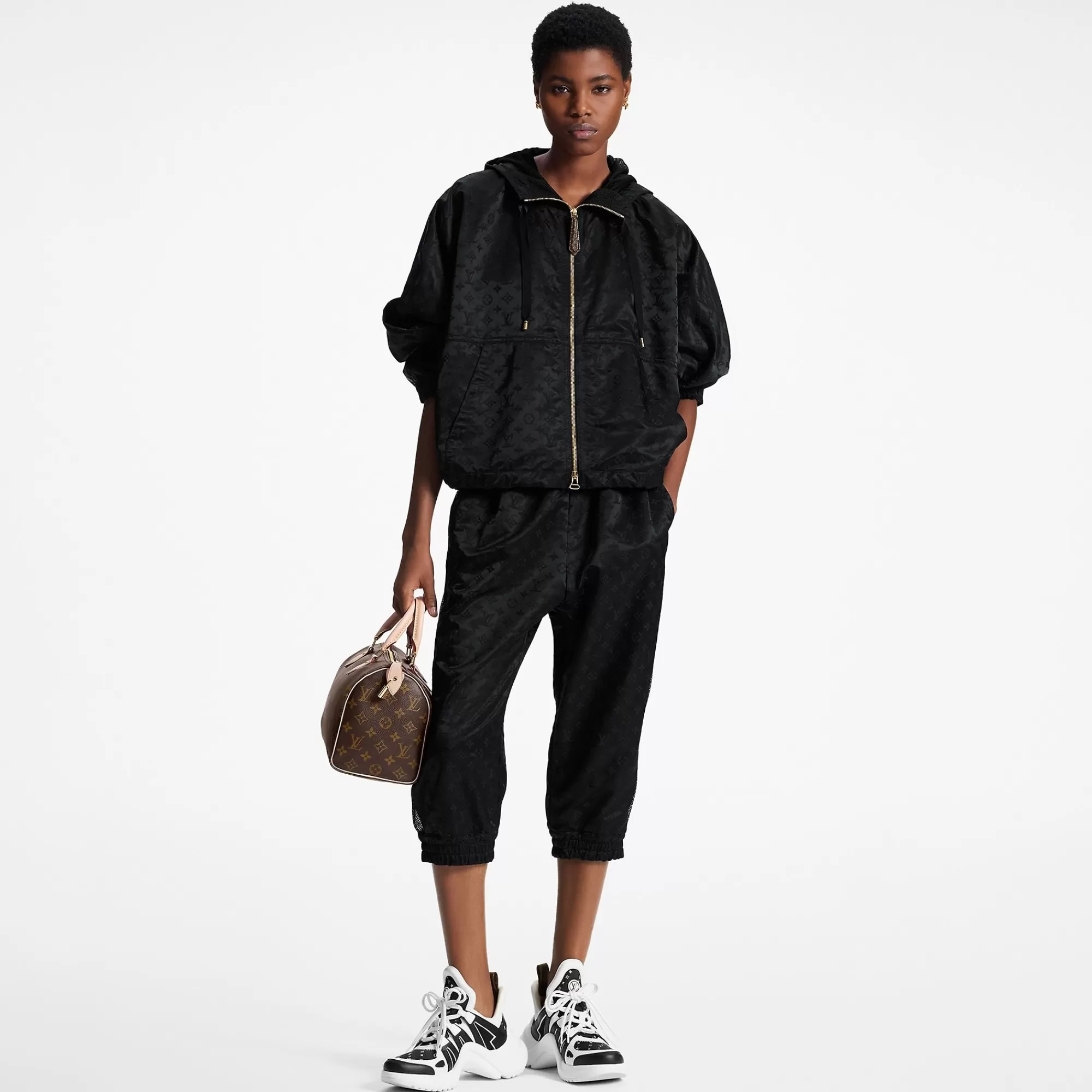 New Louis Vuitton Shiny Monogram Cropped Jogging Pants Black