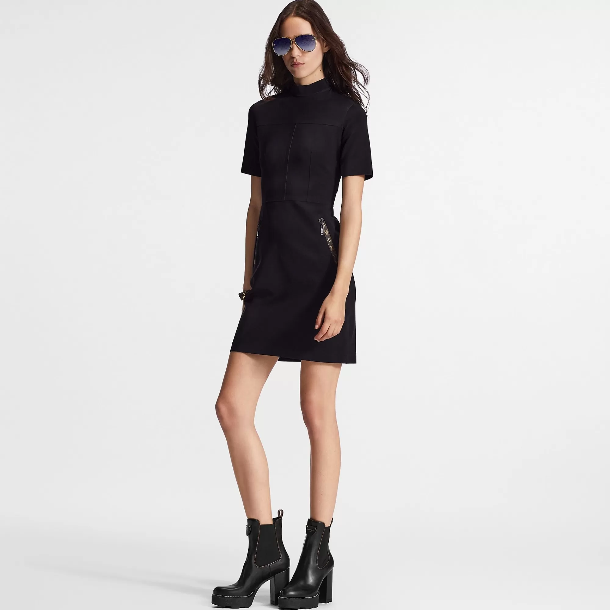 Shop Louis Vuitton Short Sleeved High Neck Fitted Dress