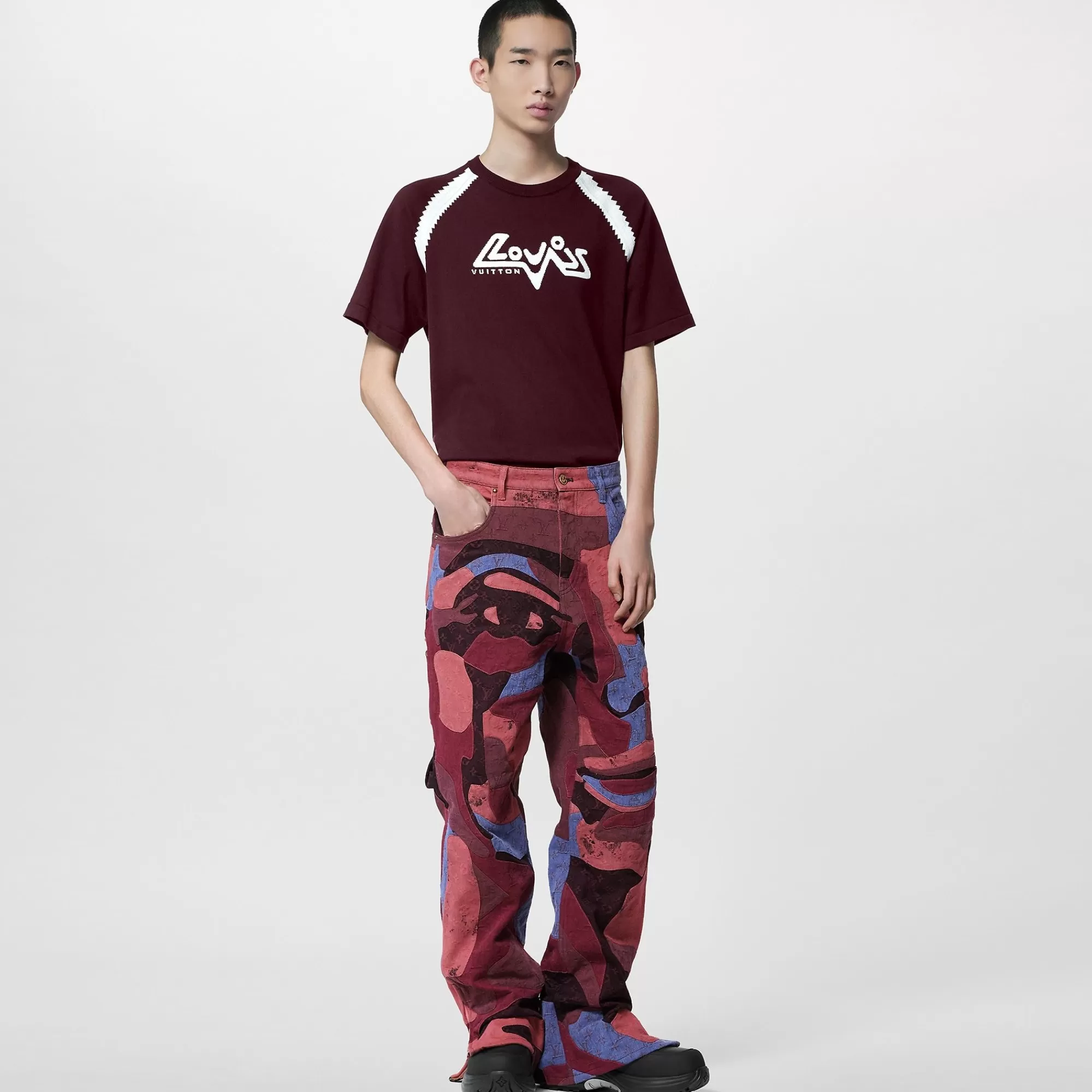 Best Sale Louis Vuitton Short-Sleeved Cotton Intarsia Crewneck