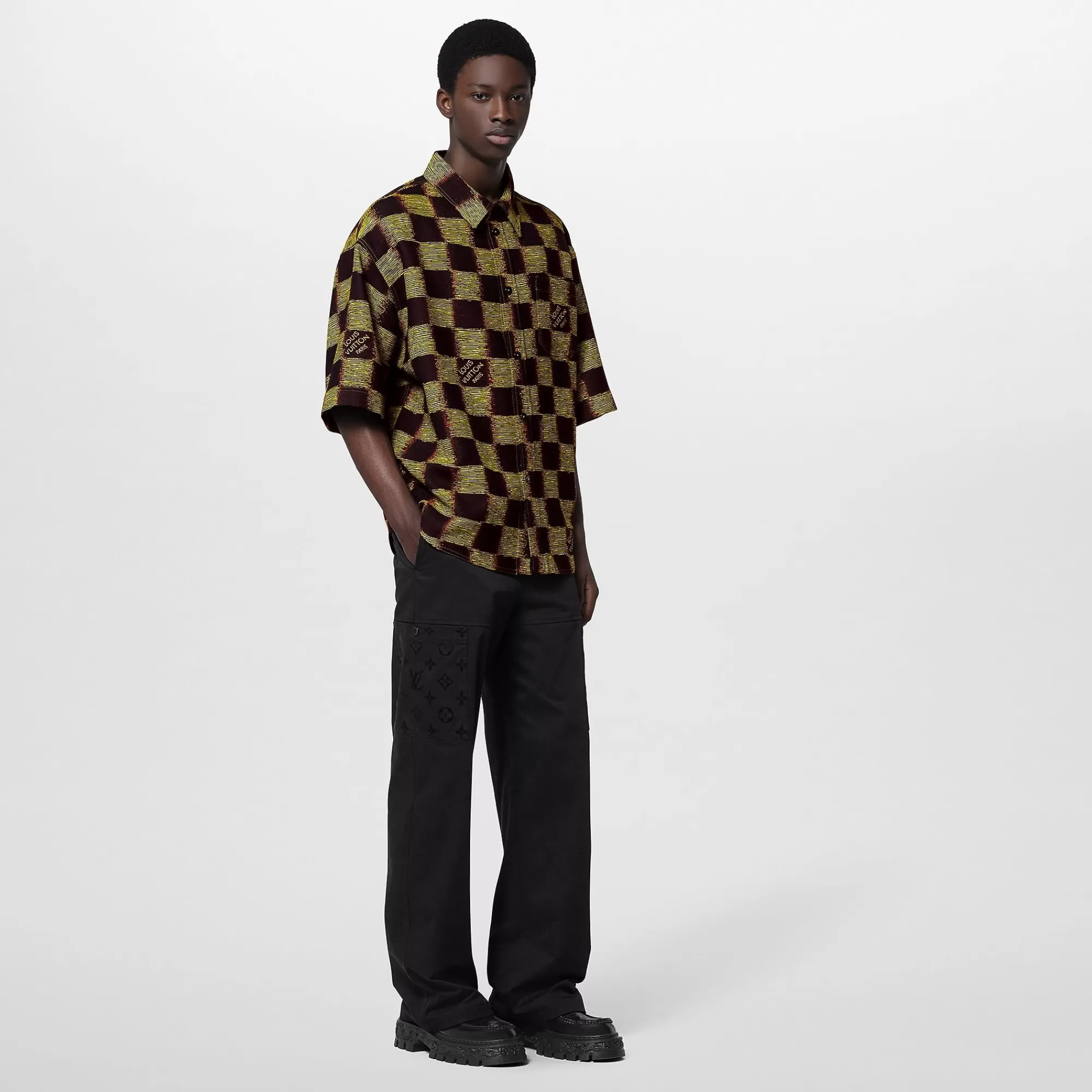 Flash Sale Louis Vuitton Short-Sleeved Damier Wool Shirt