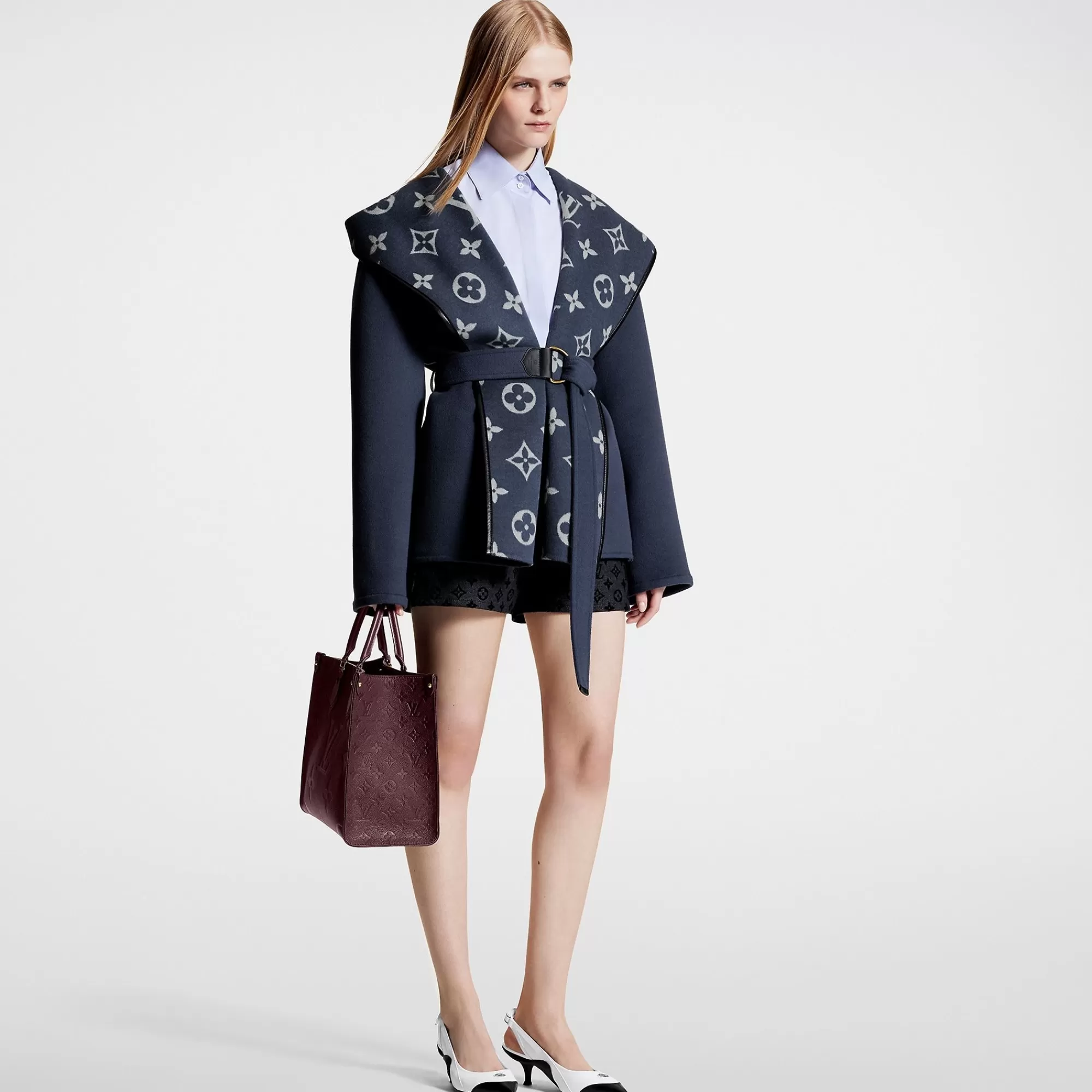 Best Louis Vuitton Signature Short Hooded Wrap Coat Blue Oil