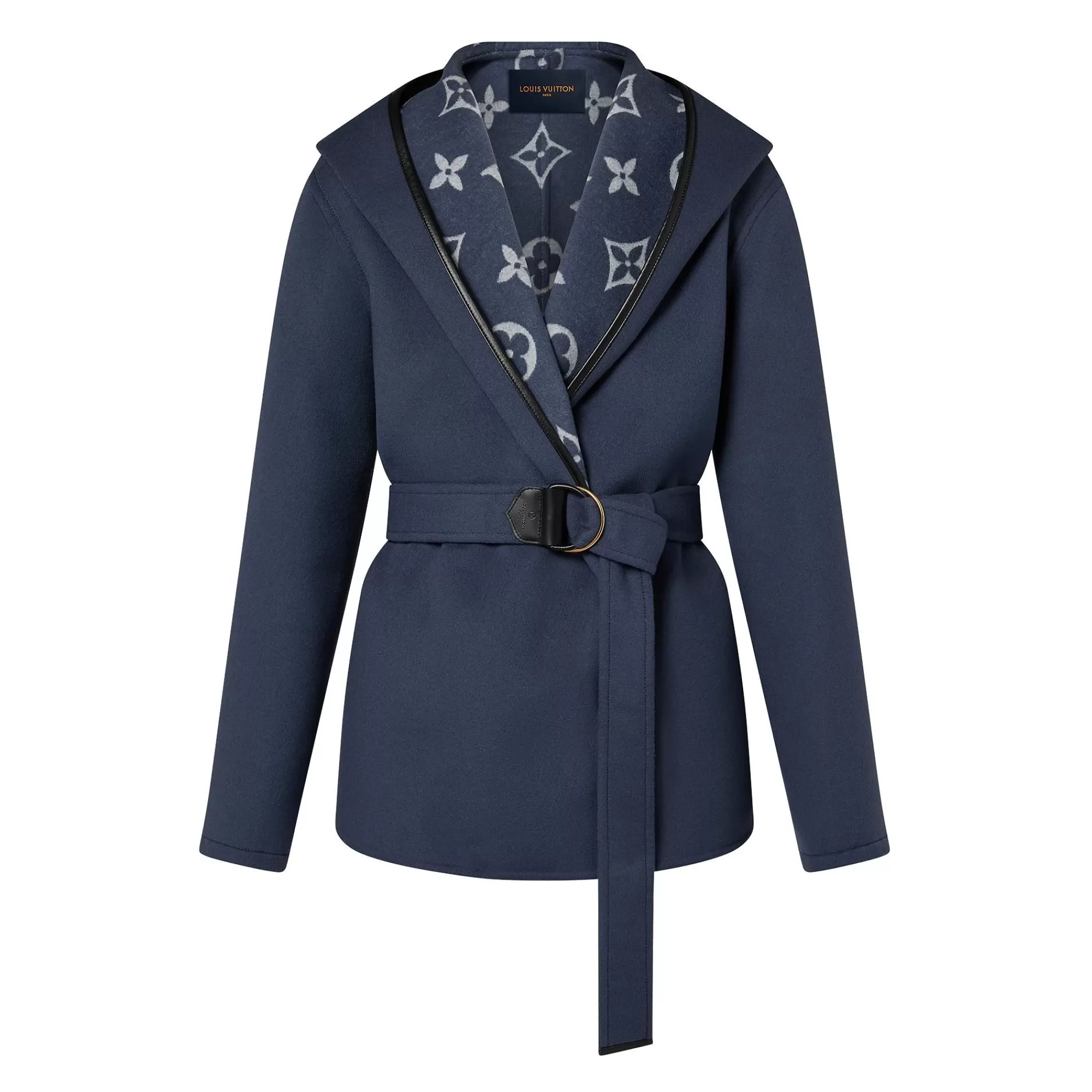 Best Louis Vuitton Signature Short Hooded Wrap Coat Blue Oil