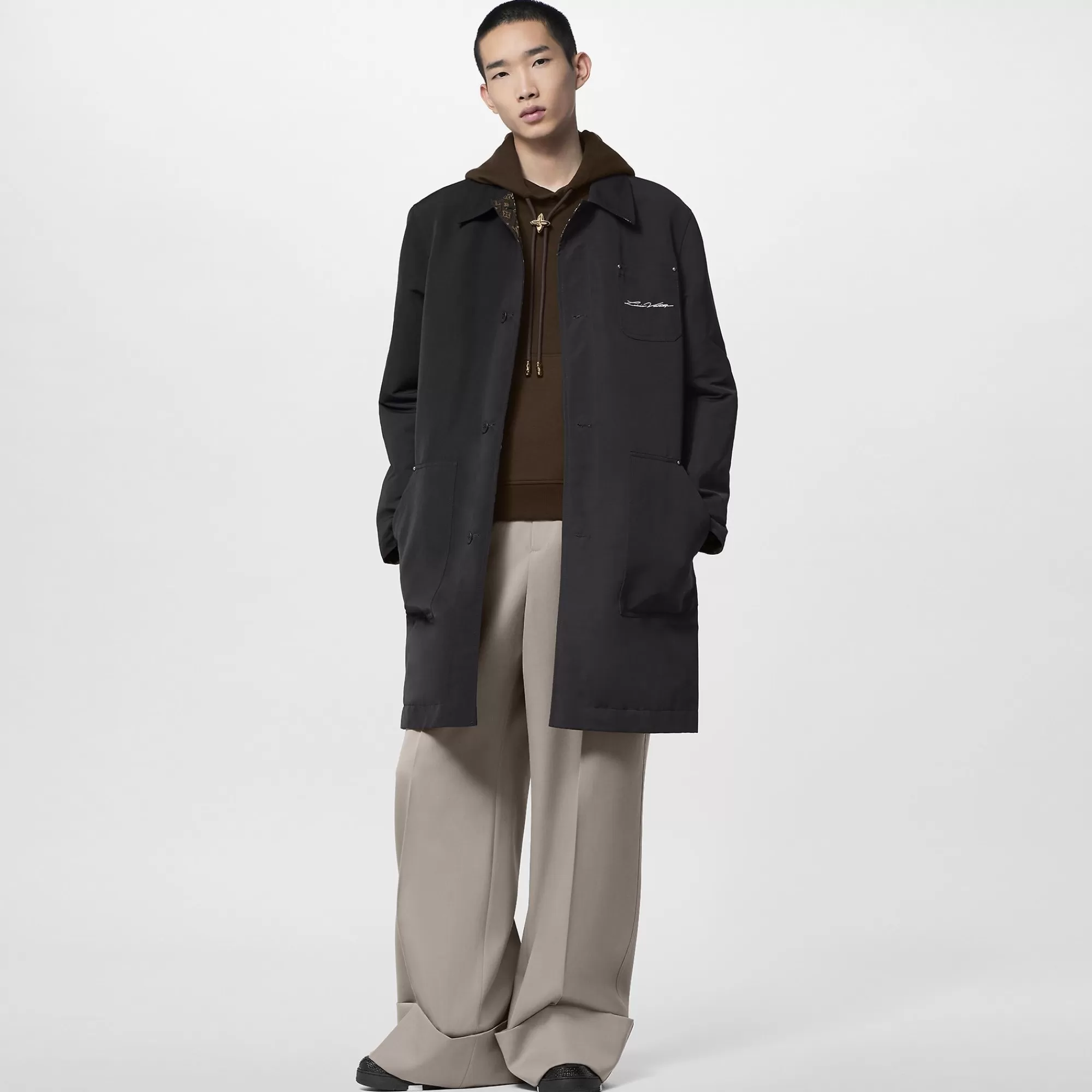Sale Louis Vuitton Single-Breasted Reversible Technical Cotton Coat