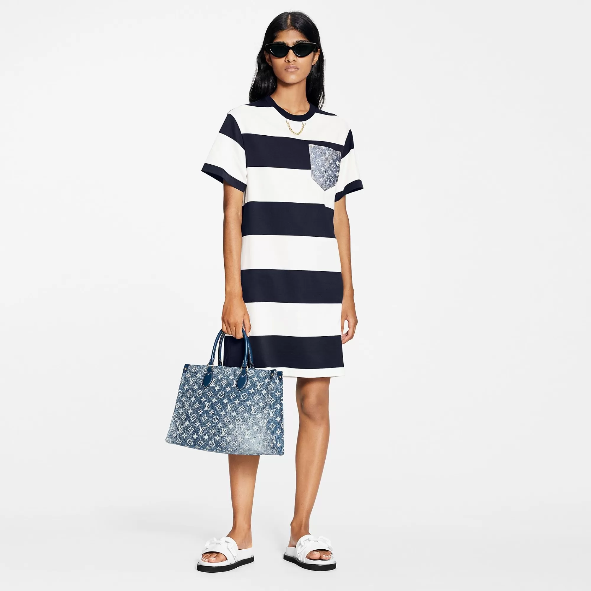 Cheap Louis Vuitton Striped Monogram Pocket T-Shirt Dress