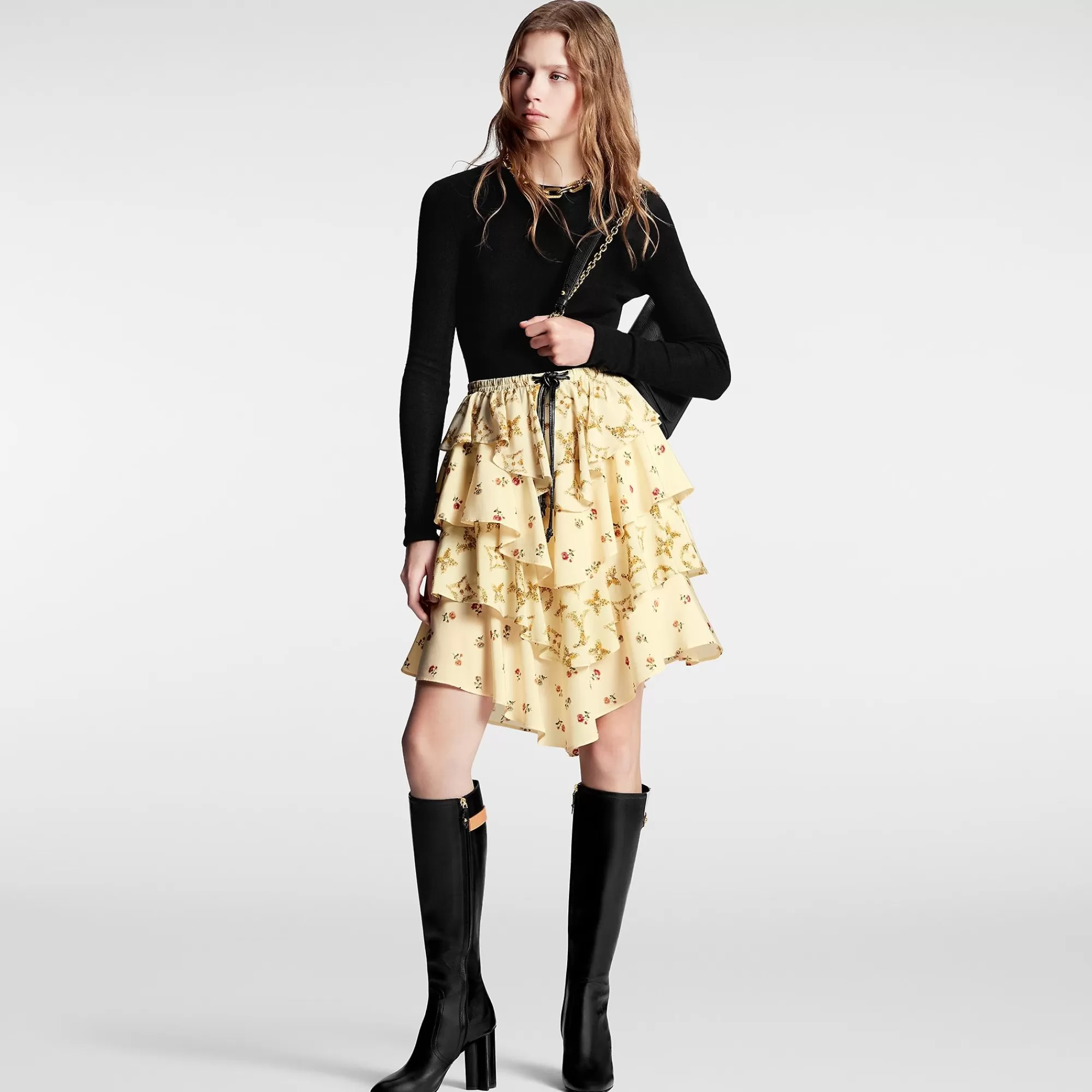Flash Sale Louis Vuitton Tiered Floral Print Mini Skirt Egg Shell