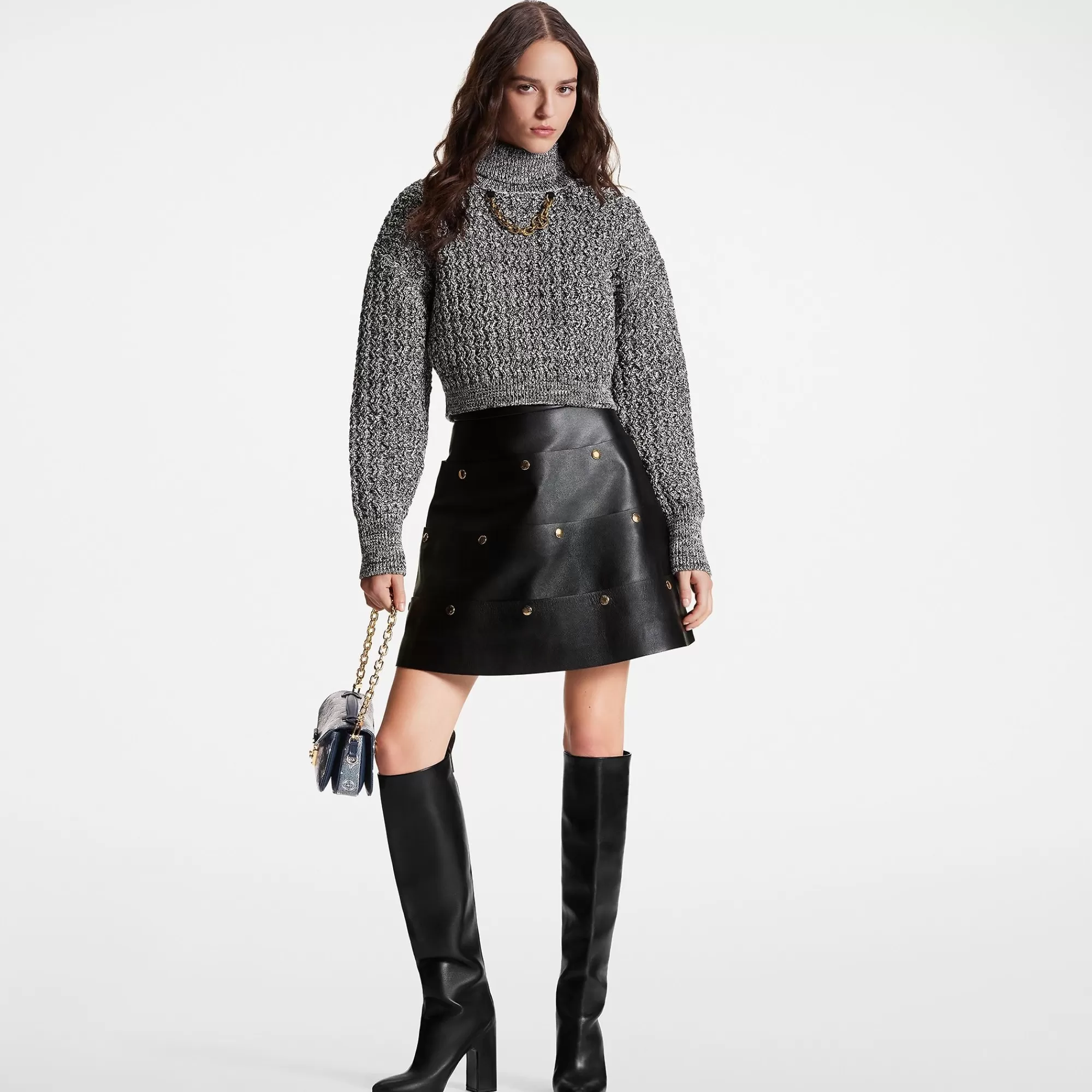 Cheap Louis Vuitton Tiered Snap Button Leather Skirt