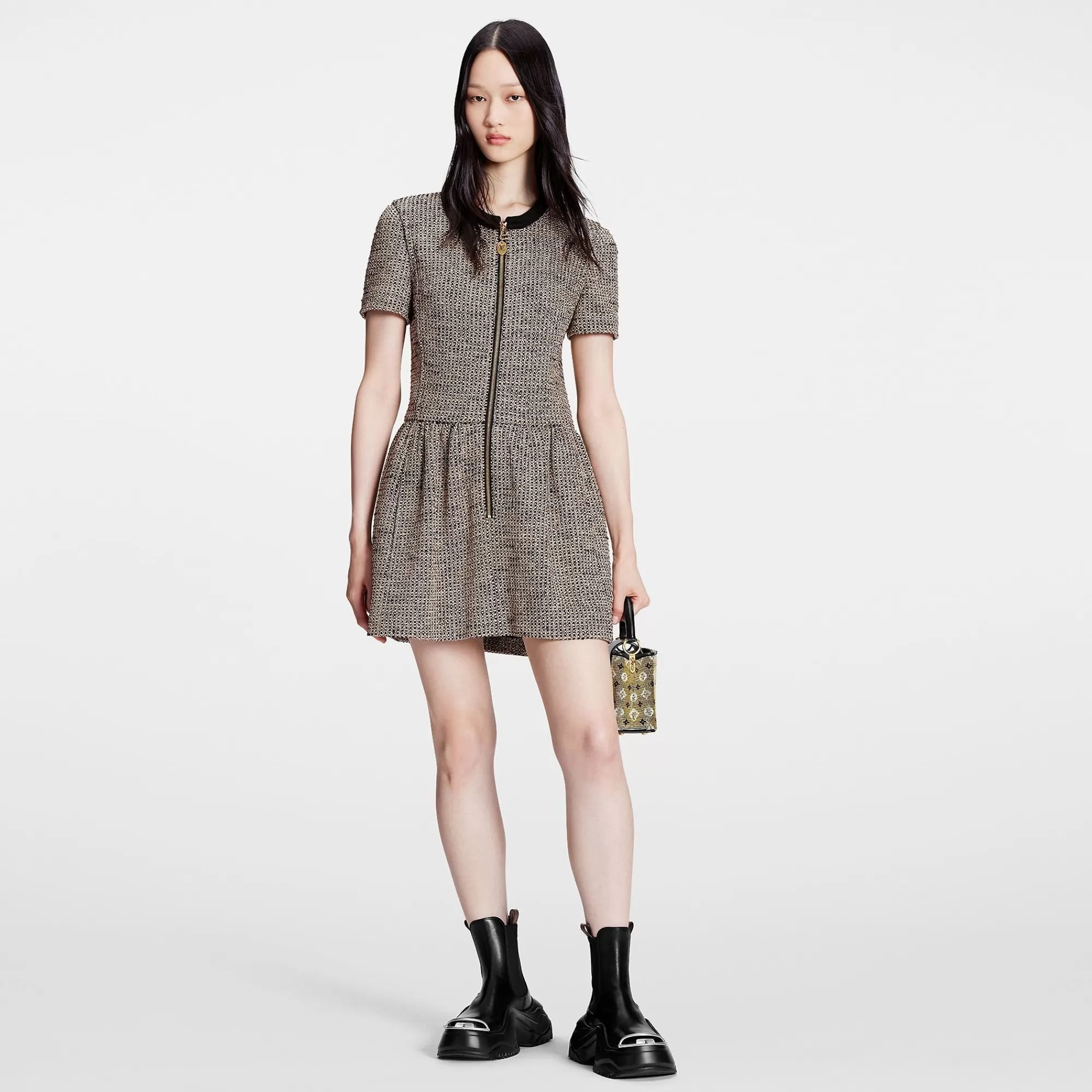 Store Louis Vuitton Zip-Up Lurex Tweed Dress